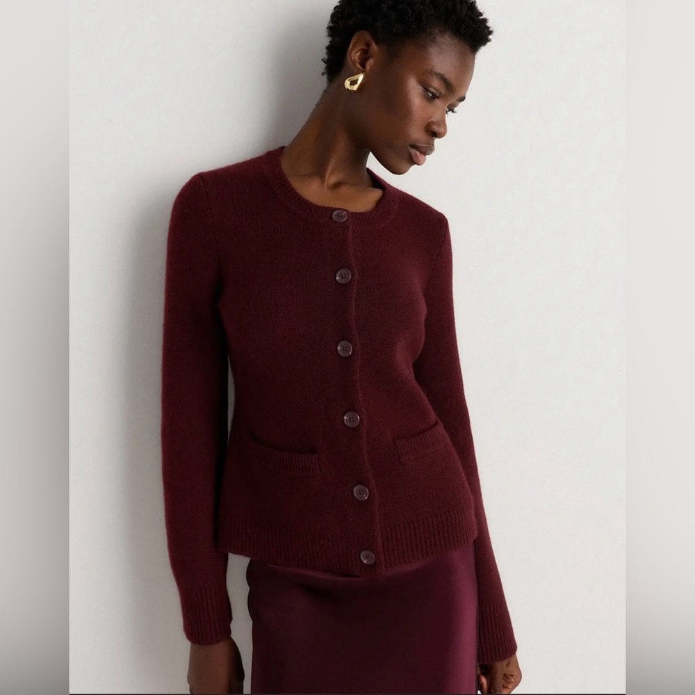NWT! | QUINCE Mongolian Cashmere Structured Cardigan Sweater | Rich Burgundy | S - Picture 12 of 14